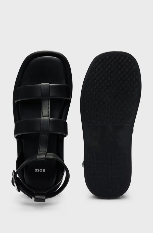 HUGO BOSS Plateausandal I Læder Med Brandet Spænde Sort Shop