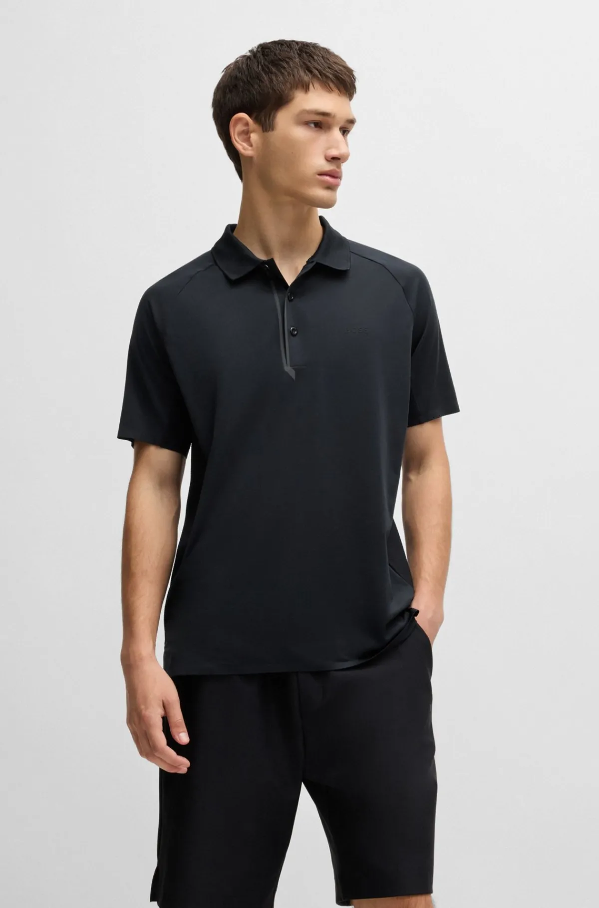HUGO BOSS Poloshirt I Blandede Materialer Med Dekorativt Reflekterende Logo Sort Cheap