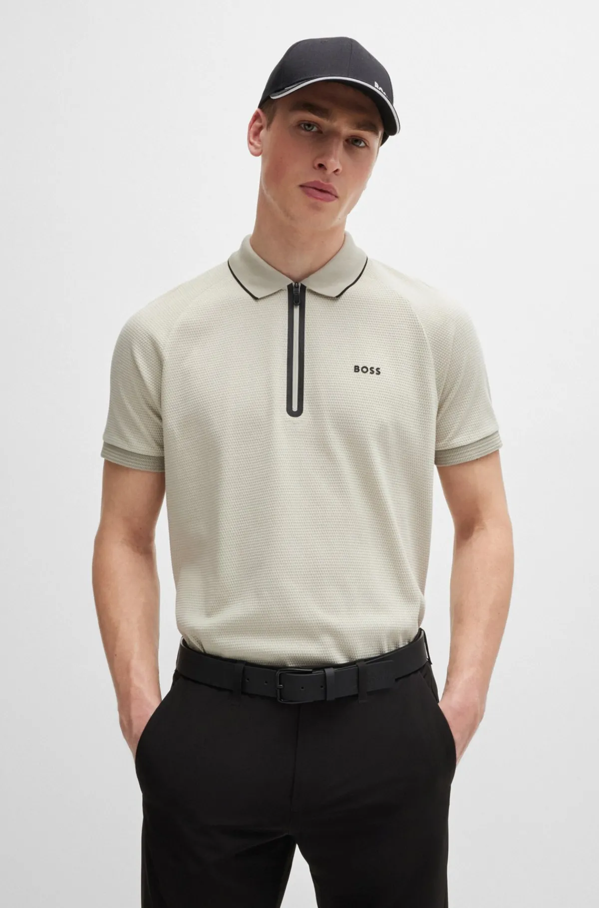 HUGO BOSS Poloshirt I Bomuld Med Struktur Og Kontrastlogo Naturlig Sale