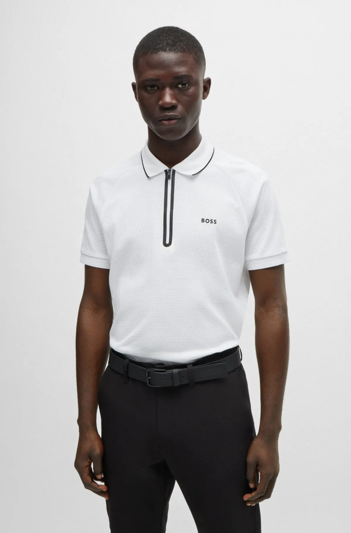 HUGO BOSS Poloshirt I Bomuld Med Struktur Og Kontrastlogo Hvid Outlet