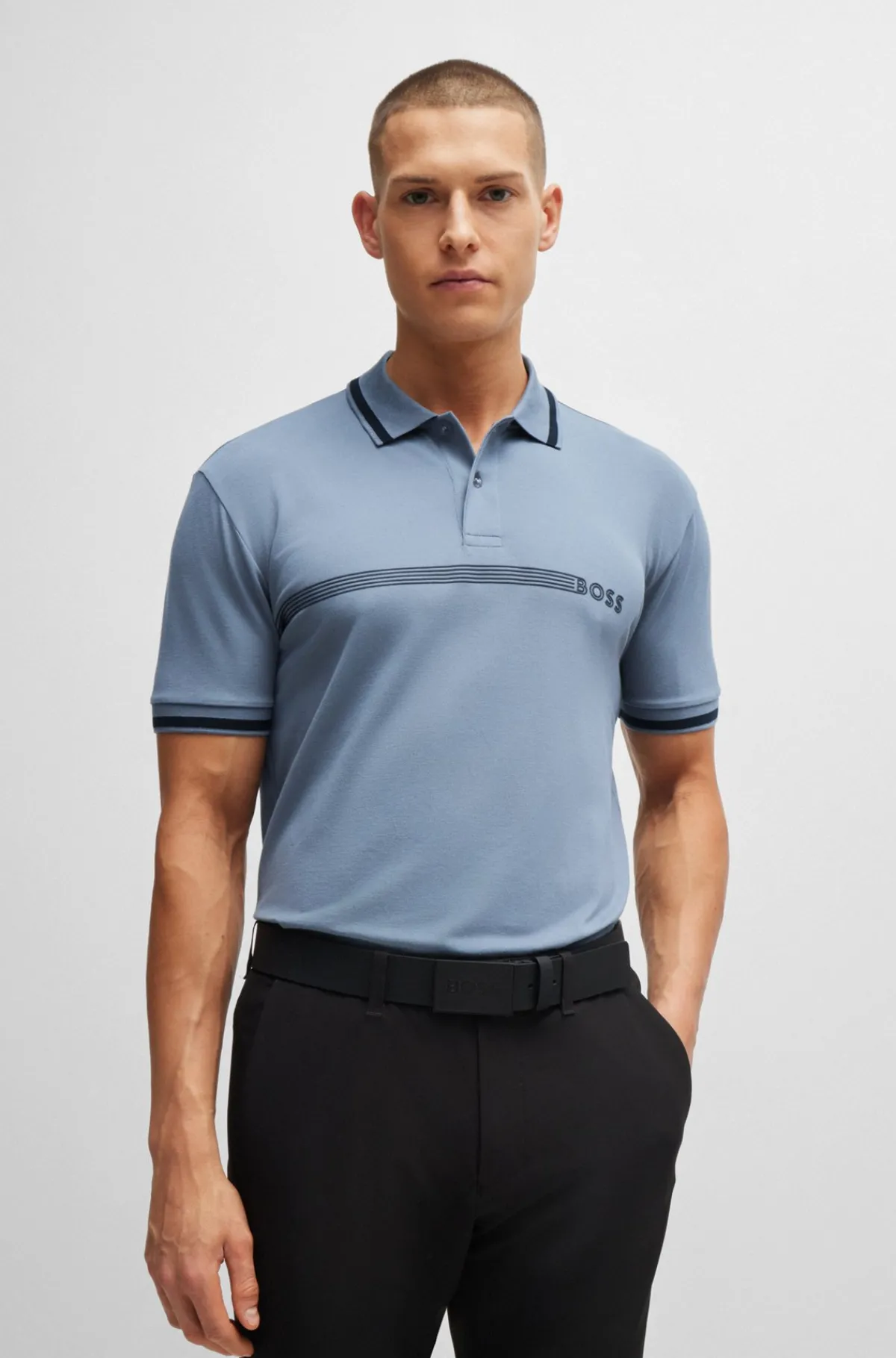 HUGO BOSS Poloshirt I Bomuldsblanding Med Striber Og Logo Lyseblå Shop