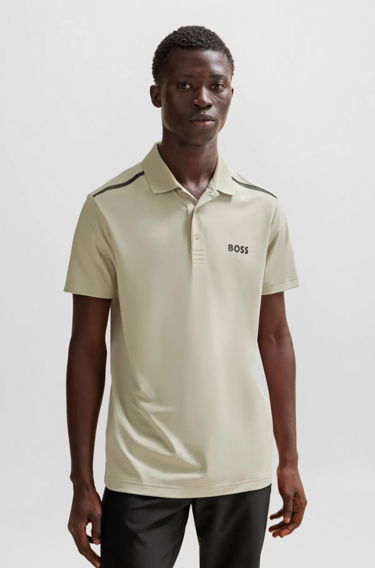 HUGO BOSS Poloshirt Med Performance-stræk Og Logo I Kontrastfarve Lys beige Outlet