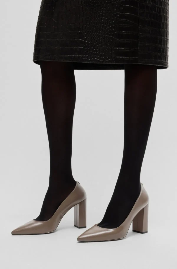 HUGO BOSS Pumps I Nappalæder Med Høj Blokhæl Brun Hot