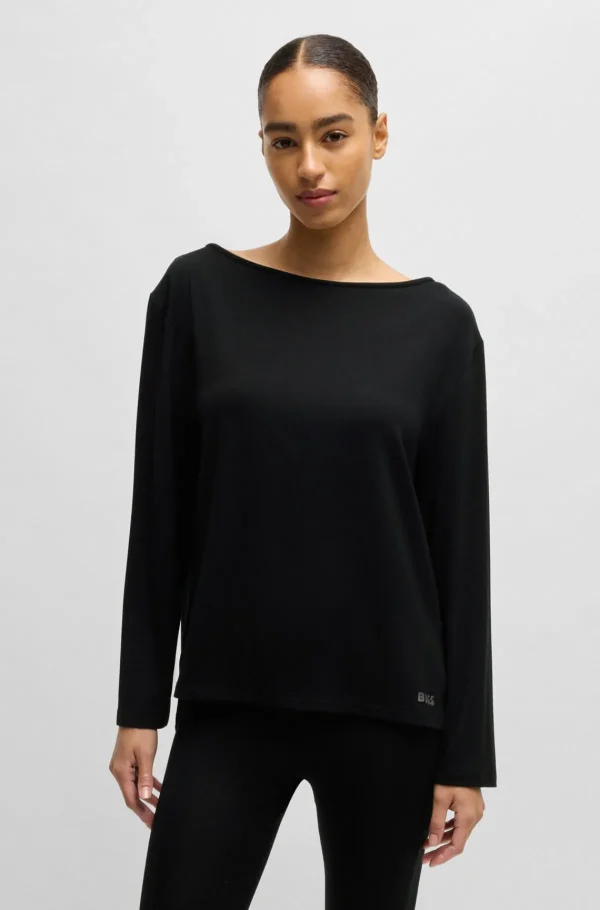HUGO BOSS Pyjamastop I Jersey Med Stræk Og Logoprint Sort New