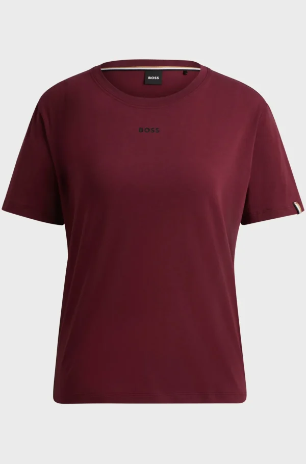 HUGO BOSS Pyjamas-T-shirt I Bomuldsjersey Med Stræk Og Logoprint Mørkerød Best