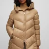 HUGO BOSS Regular Fit Dunjakke I Vandskyende Skinnende Stof Beige Sale