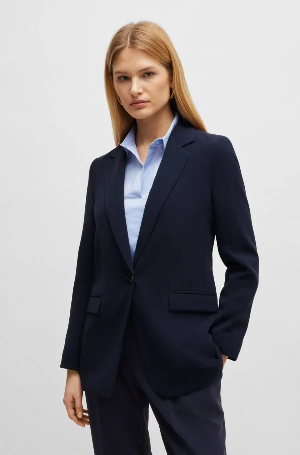 HUGO BOSS Regular Fit, Enkeltradet Jakke I Japansk Crepe Mørkeblå Store