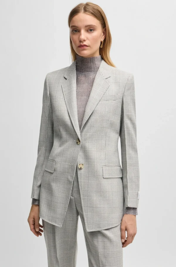 HUGO BOSS Regular Fit Jakke I Ternet Crepe Af Ny Uld Grå mønstret Cheap