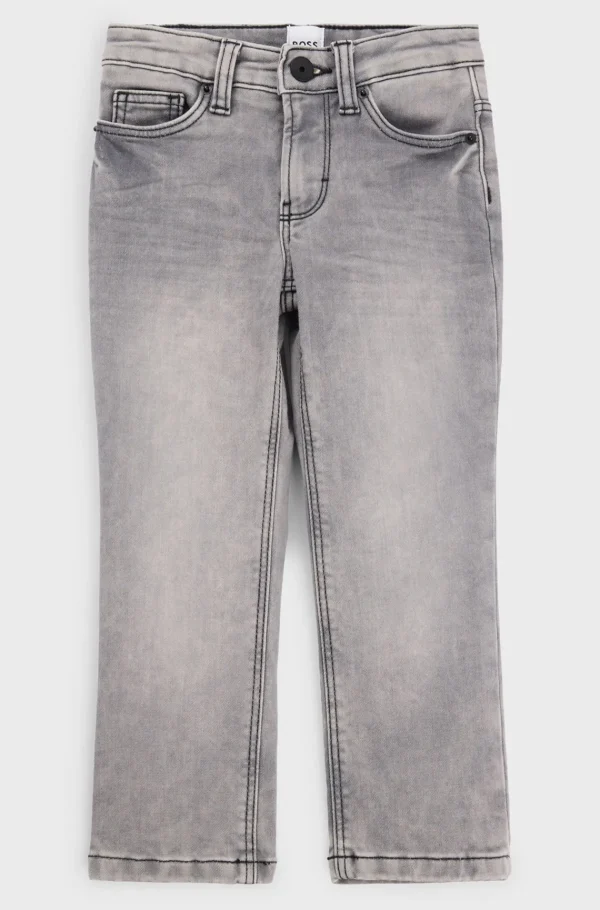 HUGO BOSS Regular Fit Jeans I Grå Strikket Denim Til Børn Mønstret Hot