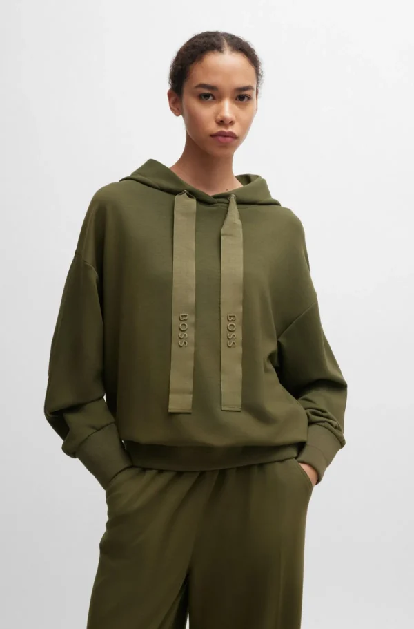 HUGO BOSS Relaxed Fit Hættetrøje Og Grosgrainbånd Med Logobroderi Mørkegrøn Flash Sale