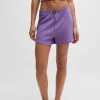 HUGO BOSS Ribstrikkede Pyjamasshorts I Bomuld Med Stræk Og Stablet Logo Lilla New