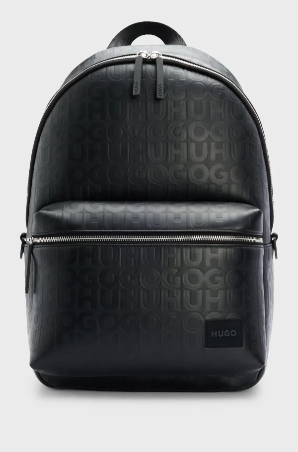HUGO BOSS Rygsæk I Imiteret Læder Med Gentaget Logografik Sort Hot