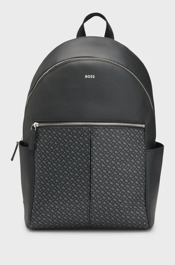 HUGO BOSS Rygsæk I Imiteret Læder Med Monogramprint På Forlommen Sort Discount