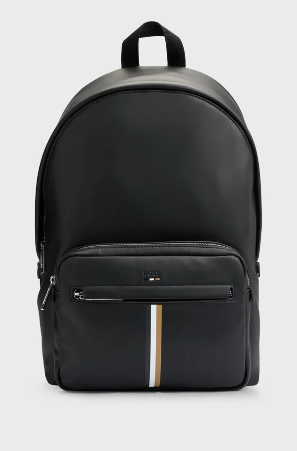 HUGO BOSS Rygsæk I Imiteret Læder Med Signaturstribe Sort Best