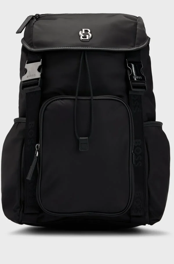 HUGO BOSS Rygsæk I Mat Twill Med Dobbeltmonogram Og Fuld Foring Sort Online