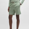 HUGO BOSS Shorts I Bomuld Med Stræk Og Broderet Logo Lysegrøn Online