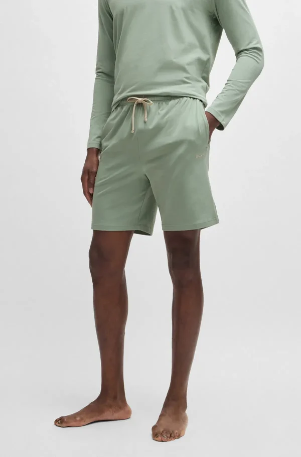 HUGO BOSS Shorts I Bomuld Med Stræk Og Broderet Logo Lysegrøn Online