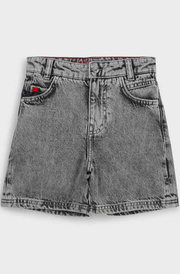 HUGO BOSS Shorts Til Børn I Grå Bomuldsdenim Med Loose Fit Mønstret Best