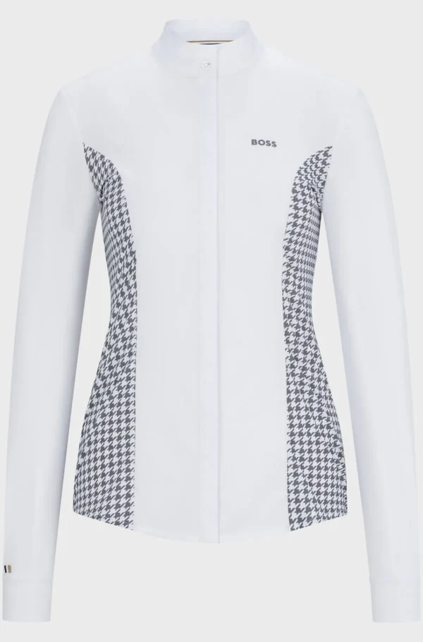 HUGO BOSS Showskjorte Til Hestesport Med Indsats Med Hanefjedstern Hvid New