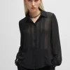 HUGO BOSS Skjorte Med Regular Fit I Halvtransparent Chiffon Sort Cheap