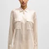 HUGO BOSS Skjorte Med Relaxed Fit, Pailletter Og Krave Med Spidse Flipper Lys beige Fashion