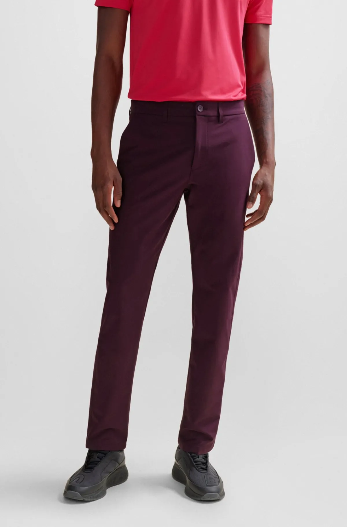 HUGO BOSS Slim Fit Chinos I Strygelet Stof Med Stræk I Fire Retninger Mørklilla Cheap