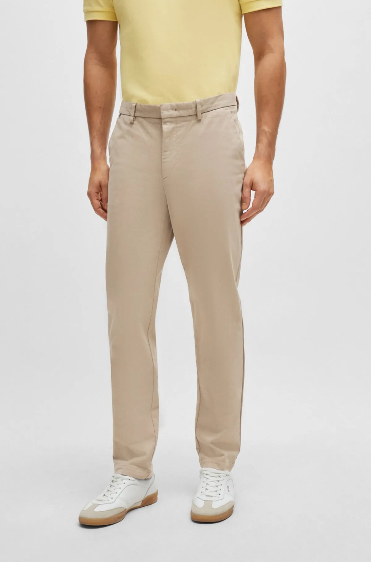 HUGO BOSS Slim Fit Chinos Med I Bomuldsgabardine Med Stræk Lys beige New