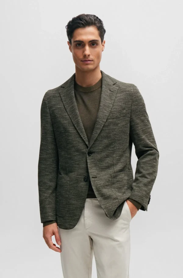 HUGO BOSS Slim Fit Jakke I Mikromønstret Jersey Med Stræk Mørkegrøn Flash Sale