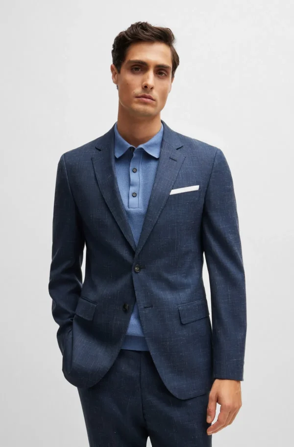 HUGO BOSS Slim Fit Jakke I Ny Uld Og Hør Mørkeblå Cheap