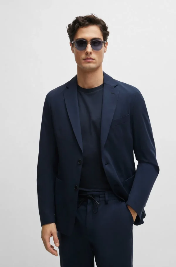 HUGO BOSS Slim Fit Jakke I Performance-jersey Med Stræk Mørkeblå Store