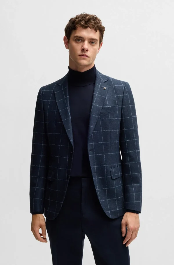 HUGO BOSS Slim Fit Jakke I Ternet Uldblanding Mørkeblå Fashion