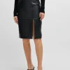 HUGO BOSS Slim Fit Pencilnederdel I Læder Sort Hot