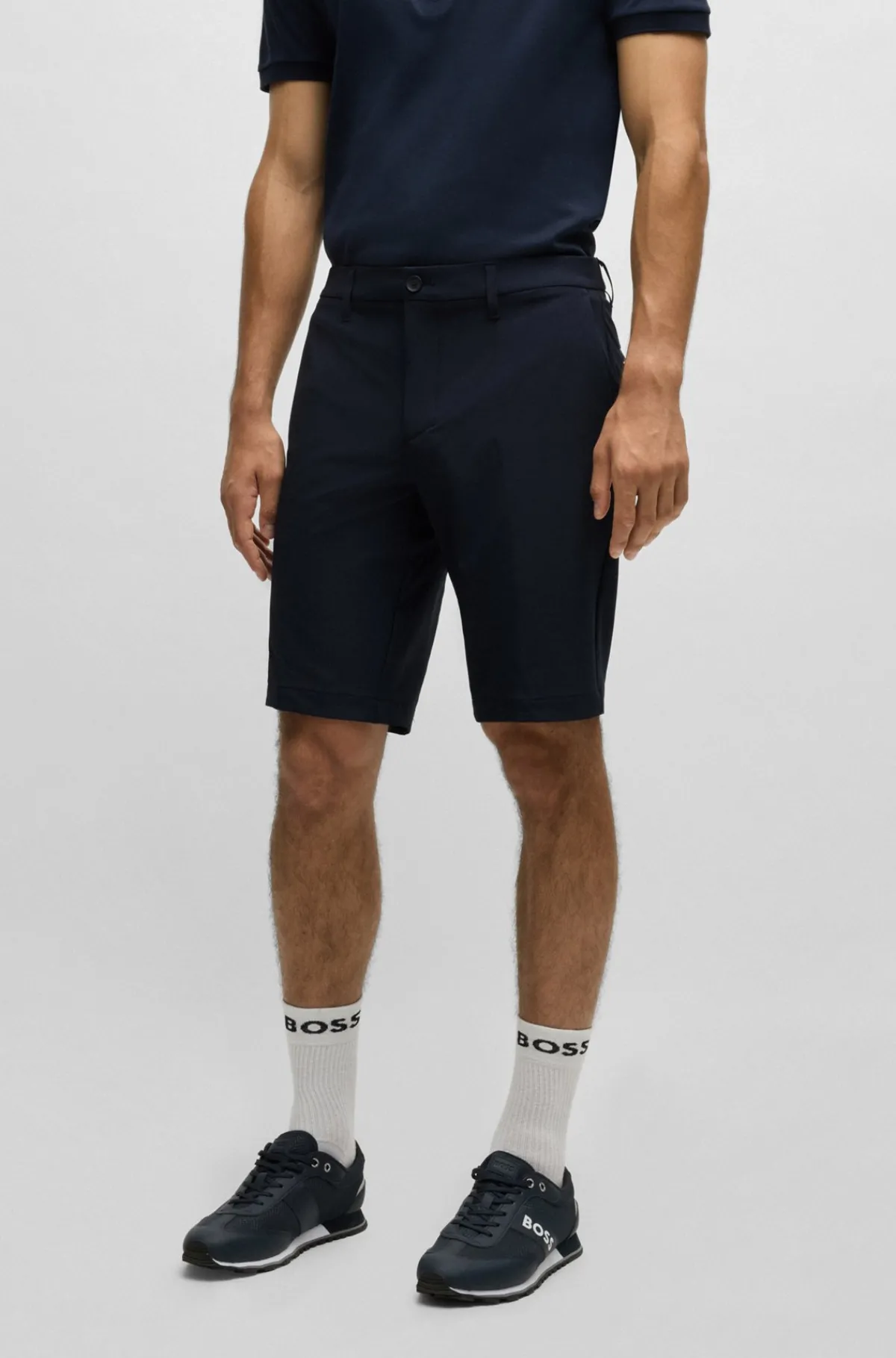 HUGO BOSS Slim Fit Shorts I Vandskyende Og Strygelet Stof Mørkeblå Clearance
