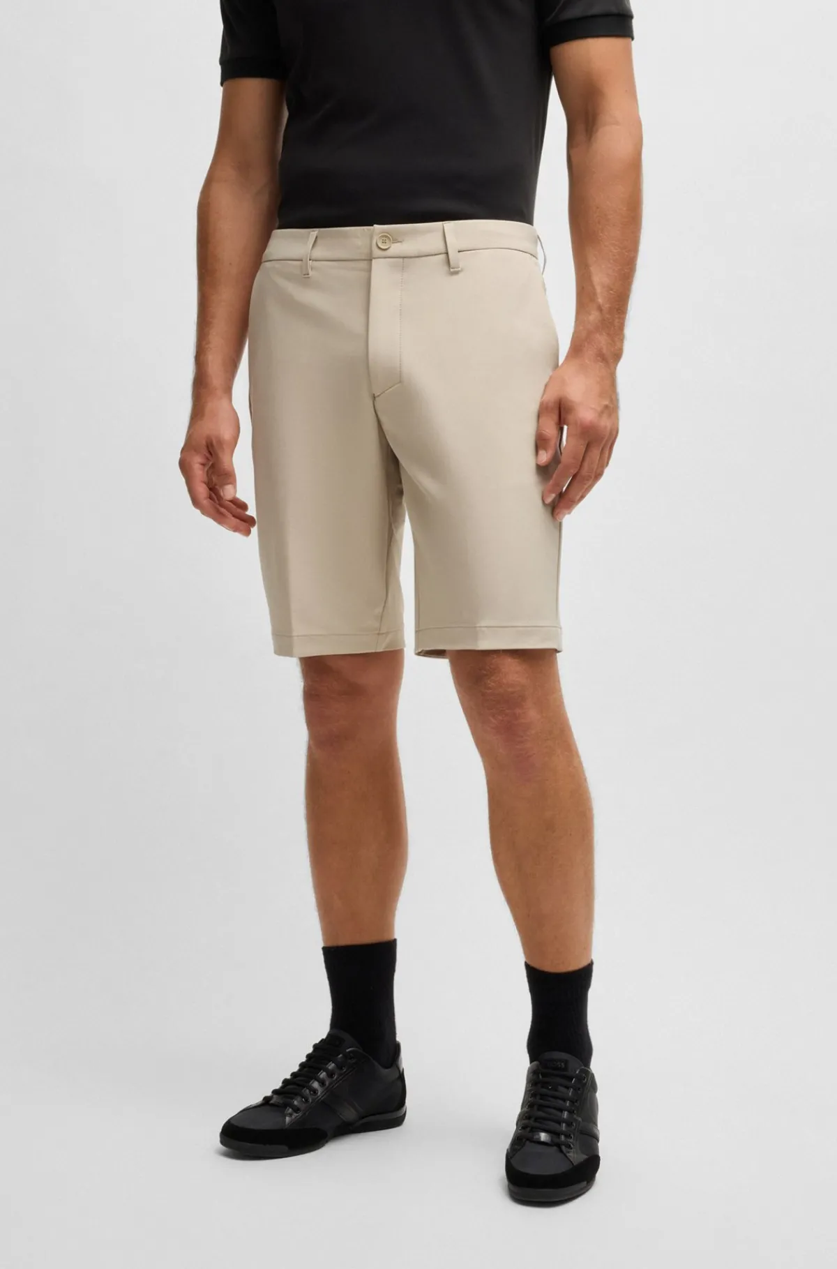 HUGO BOSS Slim Fit Shorts I Vandskyende Og Strygelet Stof Beige Outlet