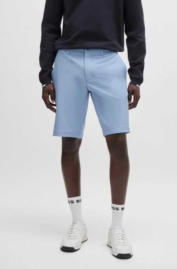 HUGO BOSS Slim Fit Shorts I Vandskyende Og Strygelet Stof Lyseblå Shop