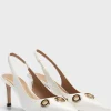 HUGO BOSS Slingback-læderpumps Med Metaldetaljer Og En 7 Cm Høj Hæl Hvid Cheap