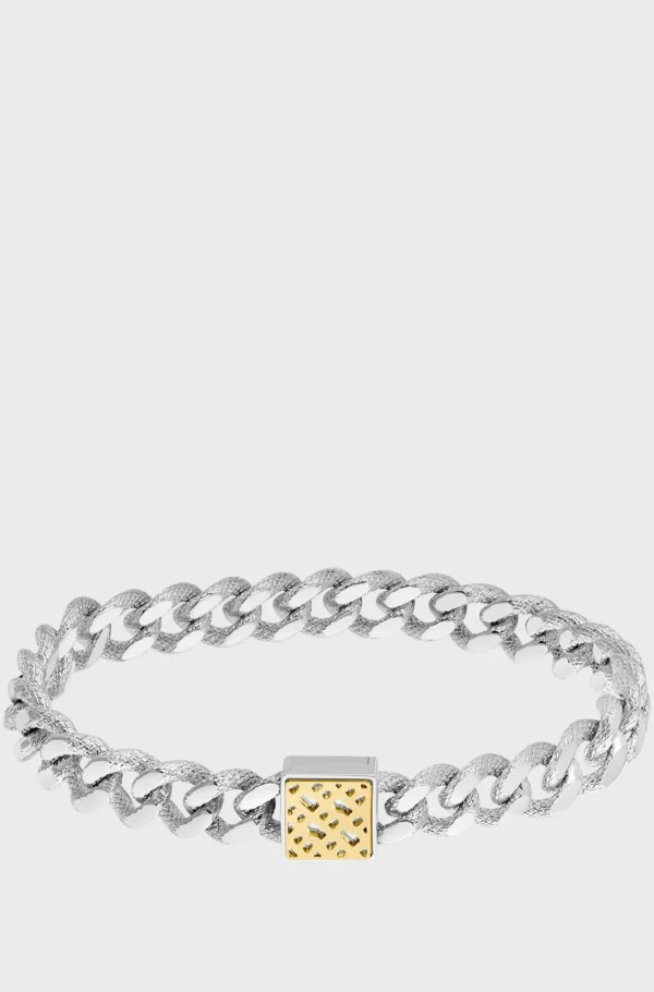 HUGO BOSS farvet Armbånd Med En Tekstureret Kæde Og Monogramlukning Sølv New
