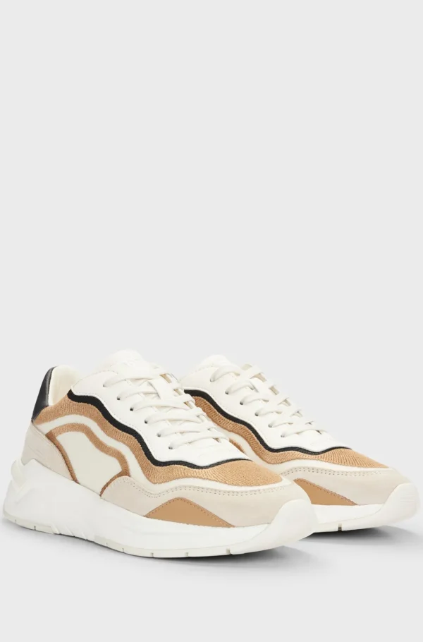 HUGO BOSS Sneakers I Blandede Materialer Med Snører Og Broderet Mesh Lys beige Discount