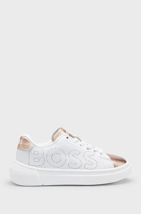 HUGO BOSS Sneakers I Læder Til Børn Med Perforeret Logo Hvid Sale