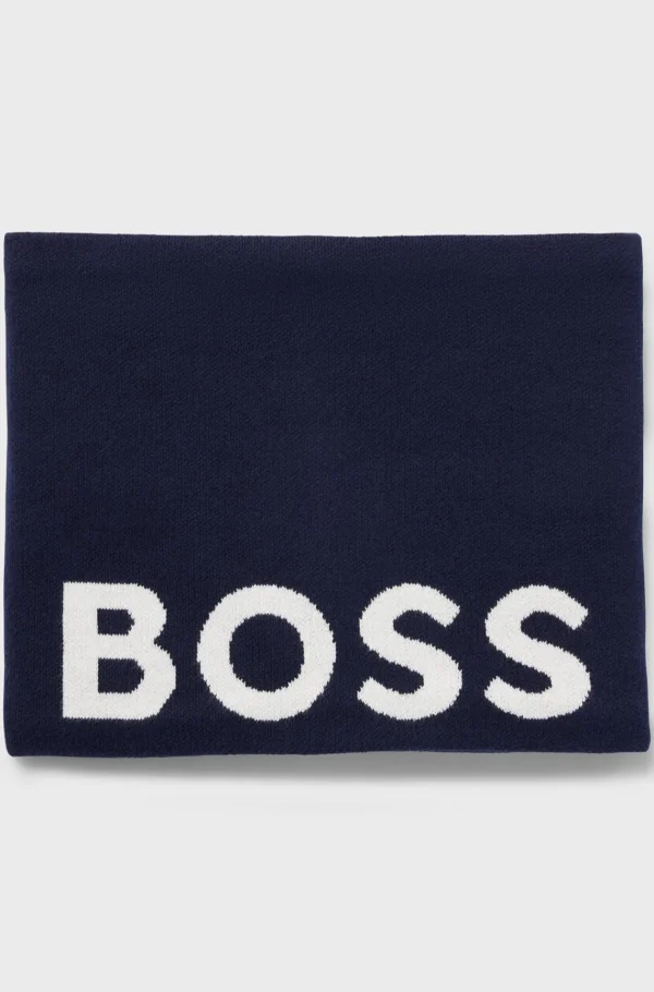 HUGO BOSS Snood Til Børn I Strikket Bomuld Med Kontrastlogo Mørkeblå Clearance
