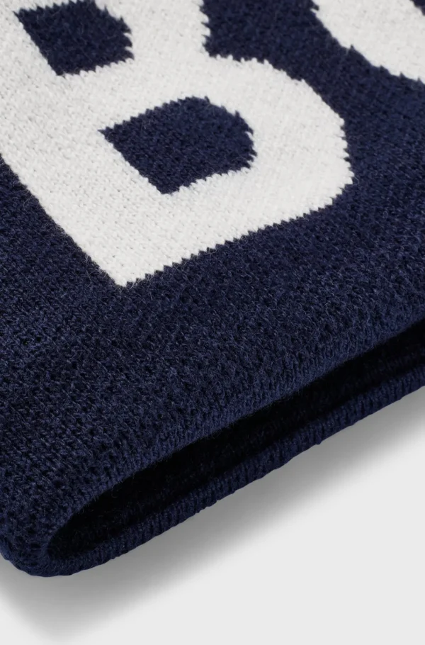 HUGO BOSS Snood Til Børn I Strikket Bomuld Med Kontrastlogo Mørkeblå Clearance