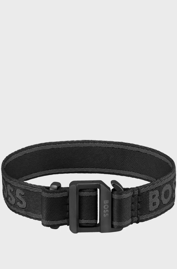HUGO BOSS Armbånd Med Vævet Logorem Og Justerbart Spænde Sort Hot