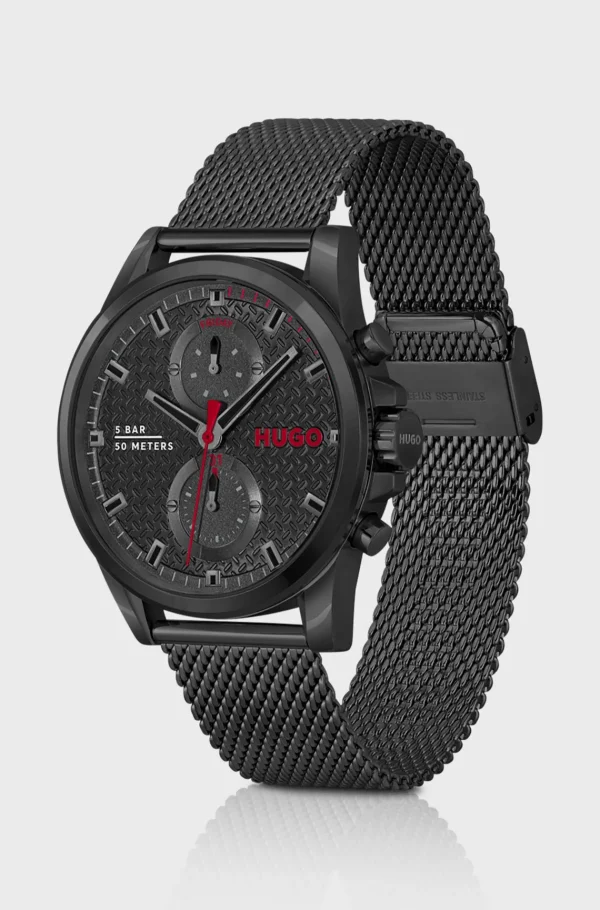 HUGO BOSS -belagt Ur Med Net-rem Sort Cheap