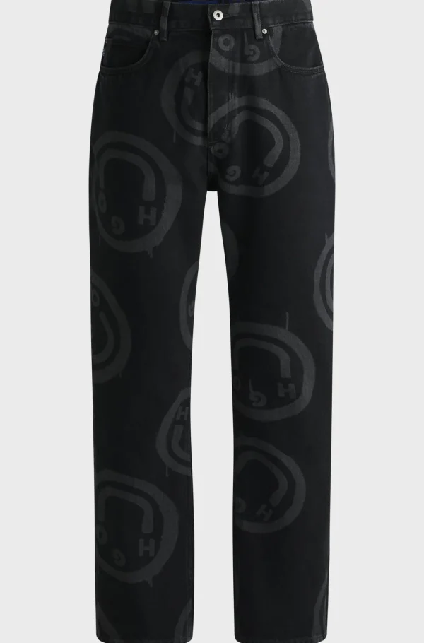 HUGO BOSS e Jeans Med Baggy Fit Og Happy HUGO Logoer Sort Best Sale
