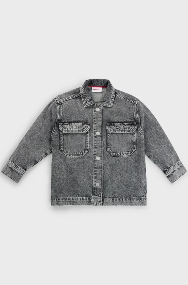 HUGO BOSS Sortvasket Yderskjorte Til Børn I Bomuldsdenim Mønstret Fashion