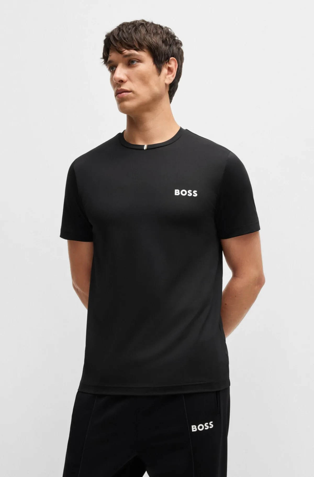 HUGO BOSS Sportslig T-shirt Fra BOSS X Matteo Berrettini I Fugttransporterende Piqué Sort Cheap