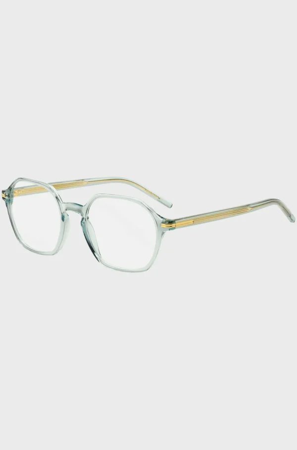 HUGO BOSS Stel Til Briller Med Styrke I Aquablå Acetat Med Guldfarvede Stænger Lyseblå Shop