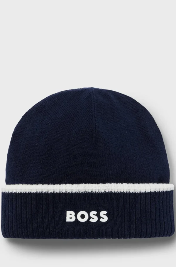 HUGO BOSS Strikhue Til Børn I Bomuld Med Gummilogo Mørkeblå Clearance