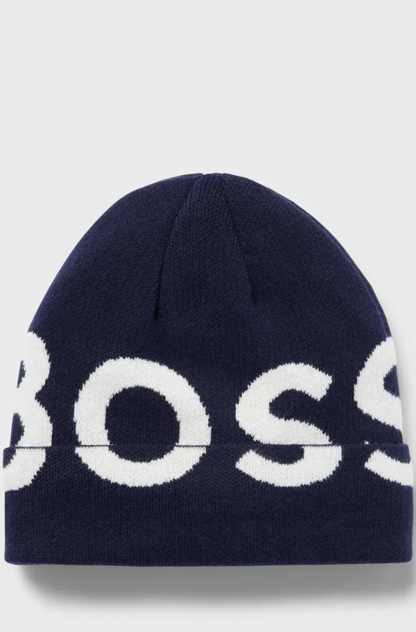 HUGO BOSS Strikhue Til Børn I Bomuld Med Kontrastlogo Mørkeblå New