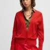 HUGO BOSS Strikket Cardigan I Ny Uld Med V-hals Rød Cheap